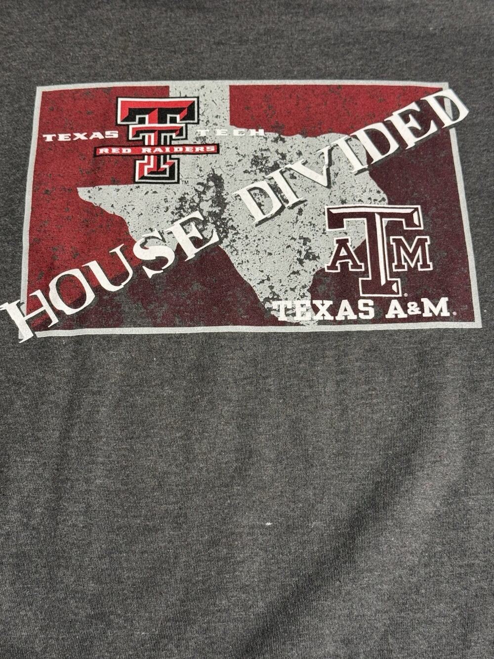 Hanes House Divided Texas A&M Aggies Texas Tech Red Raiders Shirt Gray M